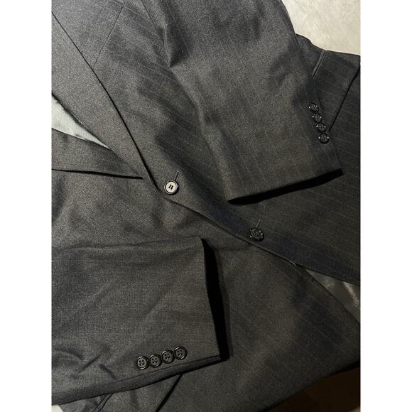 Bill Blass Premiere 44L 40x32 Gray Subtle Brown Stripe Flannel Suit - Picture 7 of 16